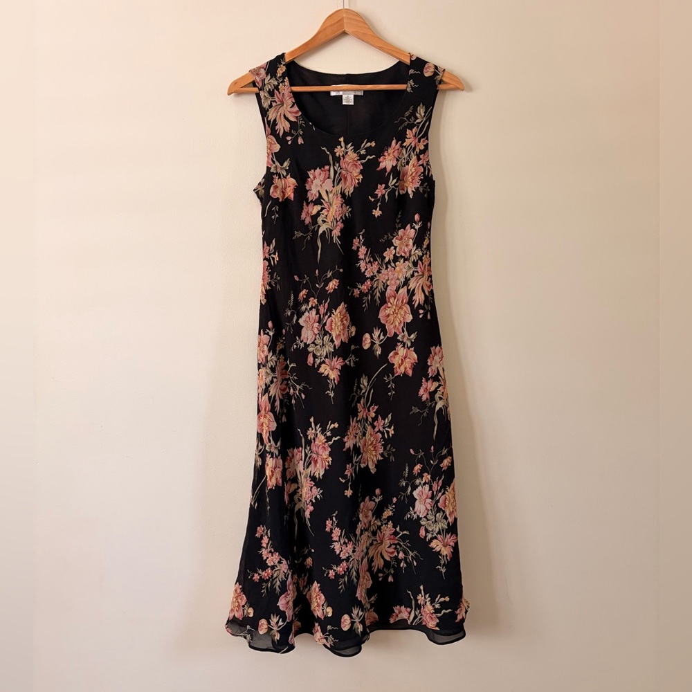 Casual Corner Black Maxi Dress with Pink Floral Print